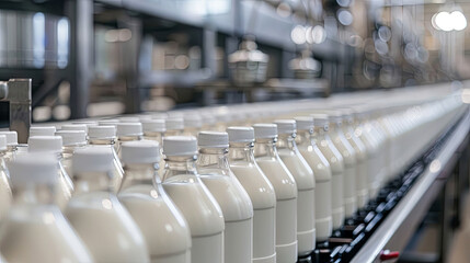 The factory produces milk and then packages it into plastic bottles