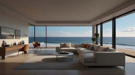 Bed with linens and a pillow, side view, dark bedroom decor, carpet on gray concrete floor. expansive view of the countryside mockup of a gray, bare wall.generative.ai 