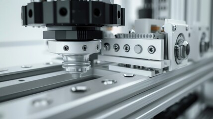 Fototapeta premium A machine with a white and orange part is on a white surface