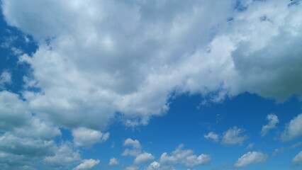 Summer Blue Sky. Gently Cloud Sky Blue Moving In Blue Sky. Sky Fluffy White Clouds On Summer Season.