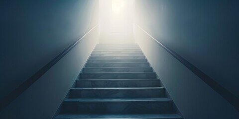 A staircase with a light shining through the top of it. The light is shining on the steps, creating a sense of hope and possibility