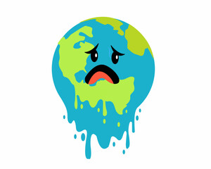 sad melting earth from global warming and climate change take care earth vector illustration
