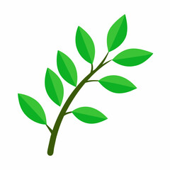  Summer tree branch with fresh green leaves vector illustration isolated on a white background.
