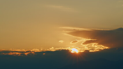 Landscape Colorful Sky At Sunrise. Nature Mountain Sky And Clouds Sunrise Concept. Real time.