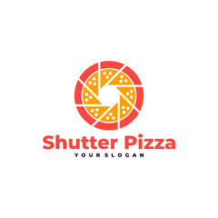 SHUTTER PIZZA PHOTO CAMERA LENS LOGO VECTOR ICON ILLUSTRATION