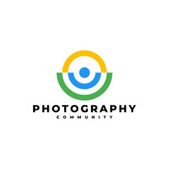 PHOTOGRAPHY COMMUNITY PEOPLE LENS CAMERA LOGO VECTOR ICON ILLUSTRATION
