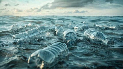 Plastic bottles floating in the ocean, highlighting environmental issues