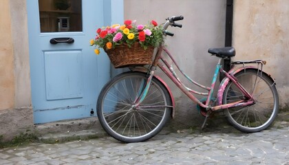 Fototapeta na wymiar A colorful bicycle adorned with flowers parked in upscaled 4
