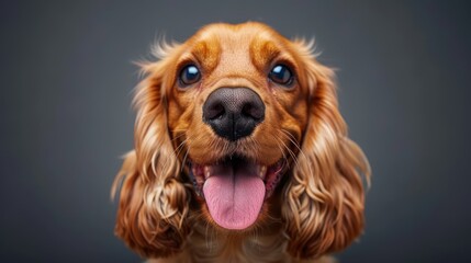 A close-up view of an English Cocker Spaniel dog sticking out its tongue