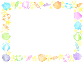 カラフルな貝殻の水彩風フレーム