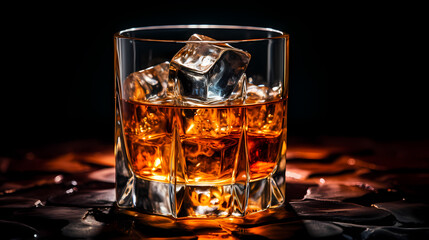 glass of whiskey on black background