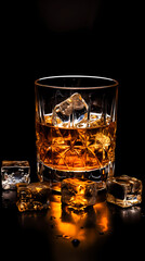 glass of whiskey on black background