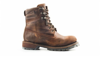 old leather boot isolated on a white background