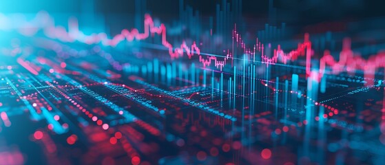 Futuristic financial analysis: interactive 3D graphs displaying stock market trends and cryptocurrency investments through advanced blockchain data interpretation
