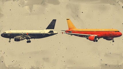 Vintage style airplanes on illustrated sky background