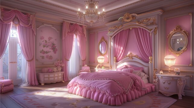 A luxurious bedroom with a comfortable bed, stylish decor, and soft lighting, perfect for relaxing