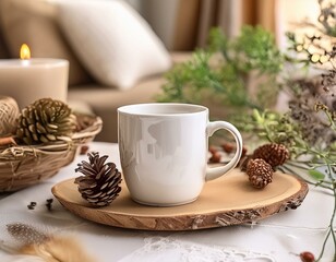 Fototapeta premium Elevated Essentials: Realistic White Ceramic Cup Display