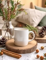 Warm Welcome: Photorealistic White Mug Blank in Home