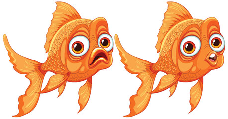 Two vibrant, expressive cartoon goldfish