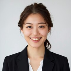 日本人の女性会社員のポートレート（白背景・サラリーマン・スーツ・仕事）