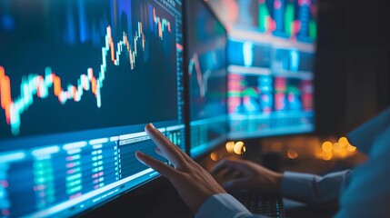 Diligent businessman analyzing real-time stock market data on digital tablet in modern office setting