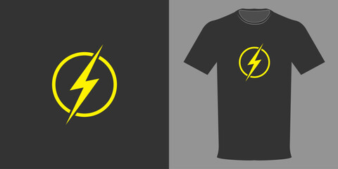 Vector illustration of t-shirt with lightning in a minimalist style. Typographic print of superhero logo © Anton