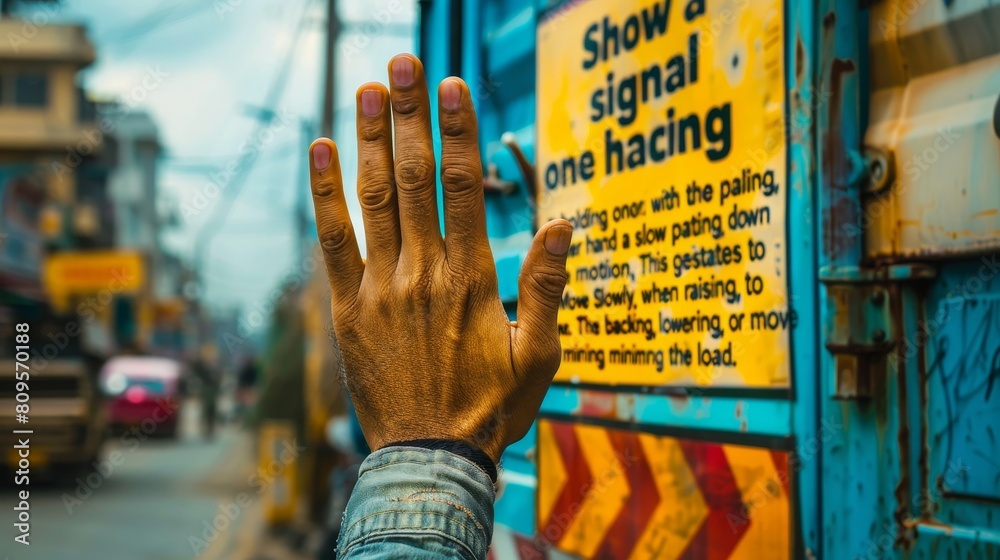 Wall mural a hand is blocking a sign that says show person