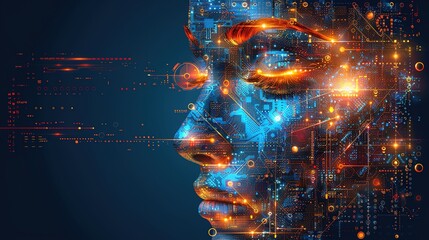 Futuristic high-definition digital fusion, clever integration of artificial intelligence, machine learning, and big data elements in a high-tech style, science, artificial intelligence technology, inn