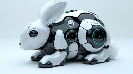 robotic running rabbit interface icon, VR neon style in bold outlines for visual impact. Created Using: neon flat design, chunky outlines, diverse tech items, fun and functional design, stark contrast