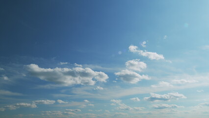 Soft White Clouds Moving On Blue Sky Background. Tropical Summer Or Spring Sunlight. No Birds And...