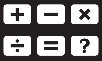 mathematical icon. math calculations addition, division, subtraction, multiplication, plus minus button symbol set. mathematical calculator education vector. Vector pictogram. Math symbols icon set.