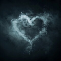 Fototapeta premium Realistic Smoke Heart on Dark Background, Steam Love Symbol, Cloud Transparent Valentine Silhouette