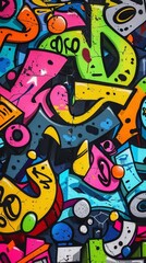 Obraz premium Colorful graffiti on a wall showcasing street art with vivid patterns and shapes