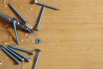 Screwdriver screw in a wood plank
