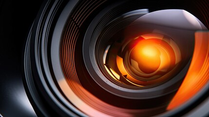 Close-up shot of a DSLR lens aperture with colored highlights.