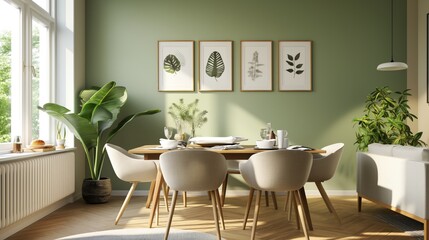 Scandinavian Style Dining Room with Table and Chairs