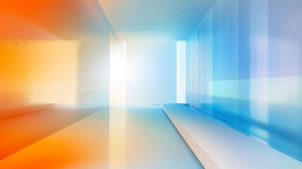 HD Virtual Background with Gradient Frosted Glass Effect in Bright Blue, Orange, and White