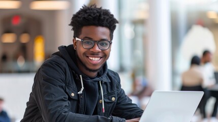 Smiling Man with Laptop Indoors