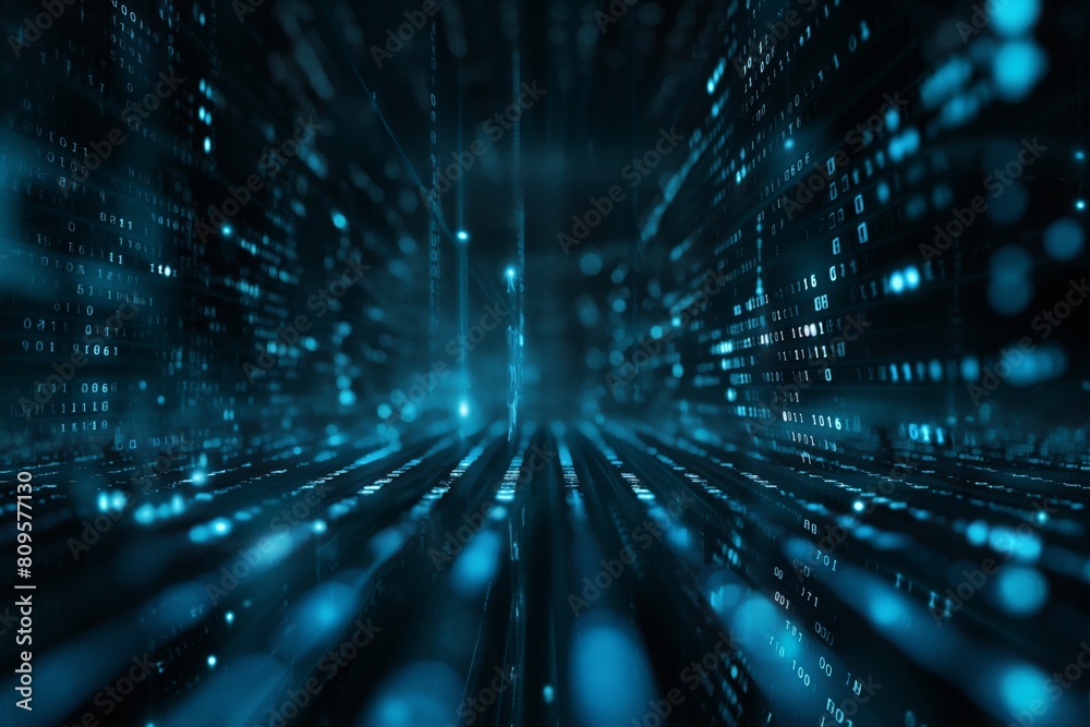 Wall mural blue binary code abstract background