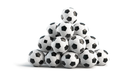 Soccer balls pyramid isolated on a transparent background