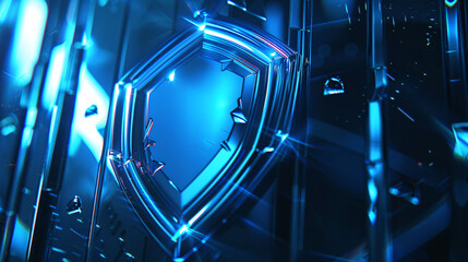 Blue technology shield, Internet financial property security illustration, protect network data poster concept illustration