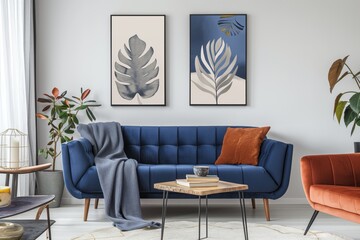 Modern Living Room with Blue Sofa