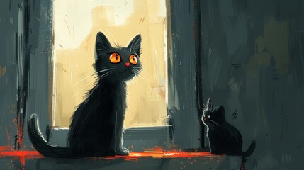 An asset pack of digital illustrations of clumsy grey cats - obrazy, fototapety, plakaty