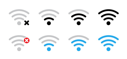 Wifi icon set. Internet connection. Wireless Network icon. Broadcasting area with WiFi. Vector illustration