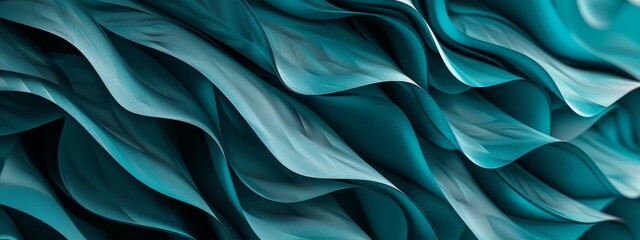 Abstract background with a wavy texture in teal and blue colors, forming geometric shapes of leaves or petals. 
