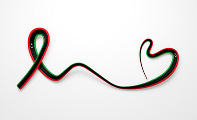 3d Flag Of Libya Heart Shape Shiny Wavy Awareness Ribbon Flag On White Background 3d Illustration