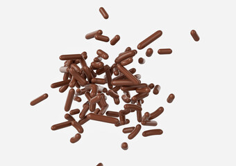 Chocolate Sprinkles For Cakes And Bakery Items Scattered On White Background 3D Illustration
