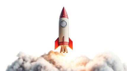 Space rocket with smoke isolated on a transparent background