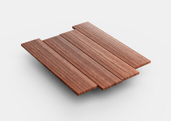 High Quality Seamless Realistic Brown Wooden Planks Isolated On White Background 3D Illustration