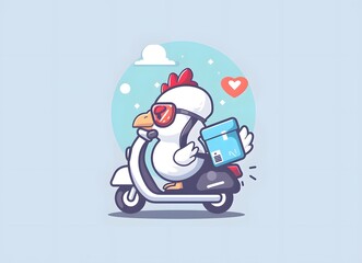 Cute chicken riding scooter delivery service